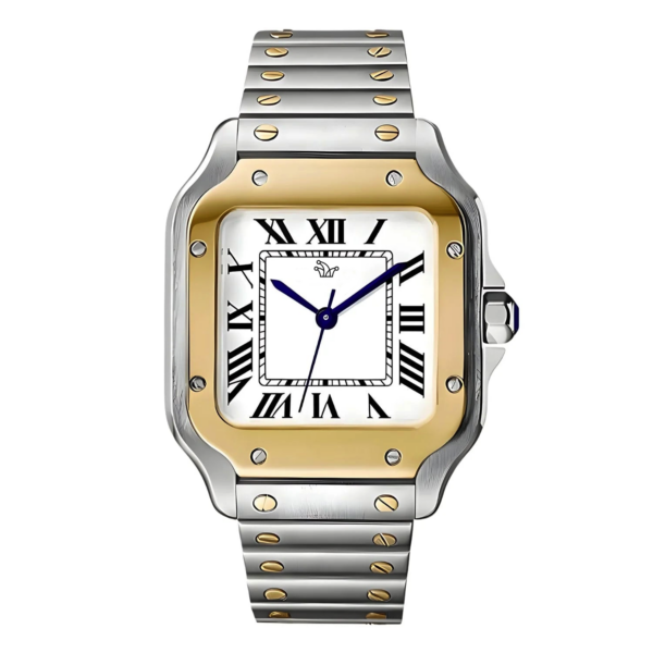 White Seiko Mod Two-Tone Santos Large – Custom NH35 Automatic Watch